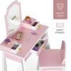 Kids Wooden Pretend Play Vanity and Chair Set w/ Mirror