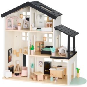 Plenely pretend play wooden doll house toy set
