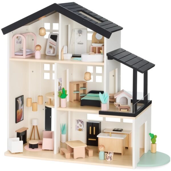 Plenely pretend play wooden doll house toy set