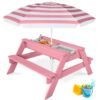 3-in-1 Kids Sand & Water Table Outdoor Wood Picnic Table w/ Umbrella