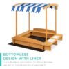 Kids Wooden Cabana Sandbox w/ Benches, Canopy Shade, Sand Cover, 2 Buckets